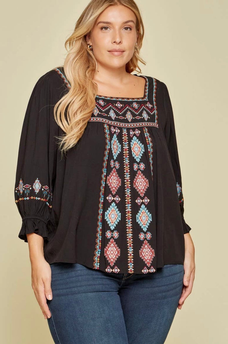 Plus Embroidery Top